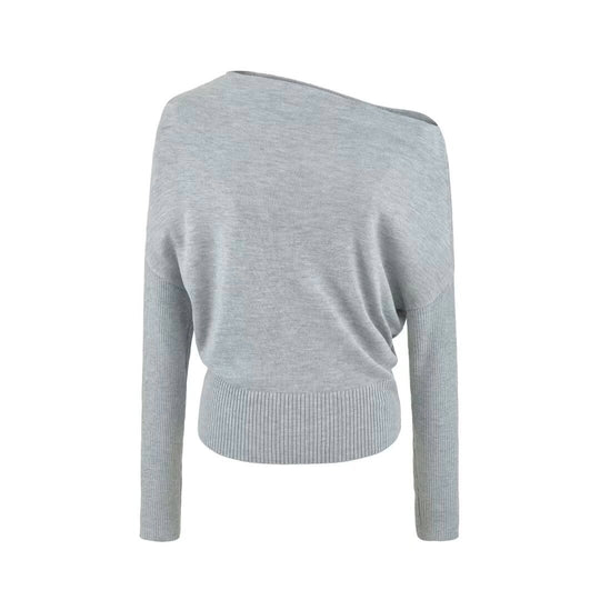 Damen Oversize One-Shoulder Pullover mit Fledermausärmeln und breitem Rippenbund Nord Taschen