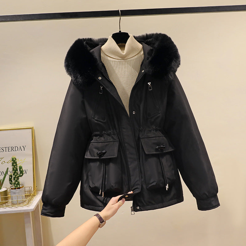 Damen nan Thermo-Parka mit Kapuze, voluminösem Kunstpelzkragen, Tunnelzugtaillierung und Multifunktions-Taschen Nord Taschen