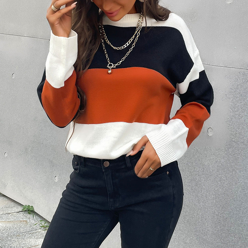 Damen Colorblock-Feinstrickpullover mit überschnittener Schulter und gerippten Bündchen Nord Taschen