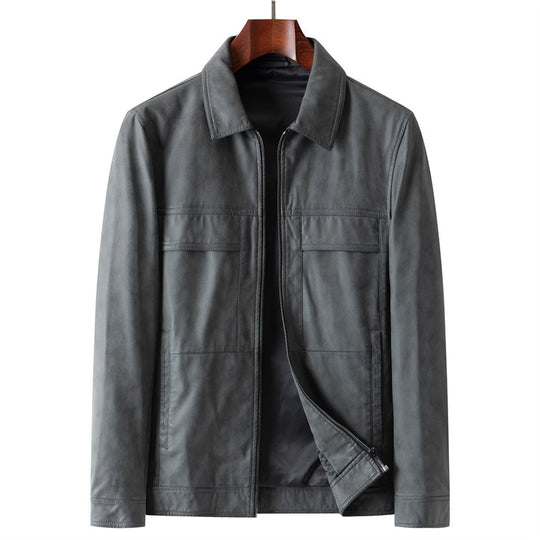 Herren Elegante Veloursleder-Übergangsjacke mit Reißverschluss und Hemdkragen Nord Taschen