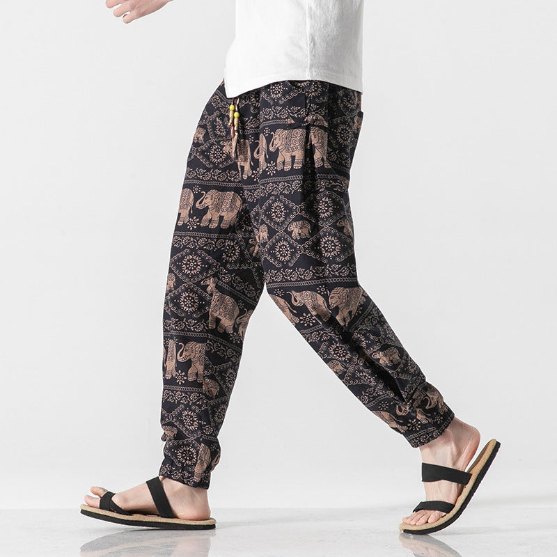 Unisex lässige Boho-Haremshose mit Elefantenmuster, elastischem Bund und Bündchen Nord Taschen