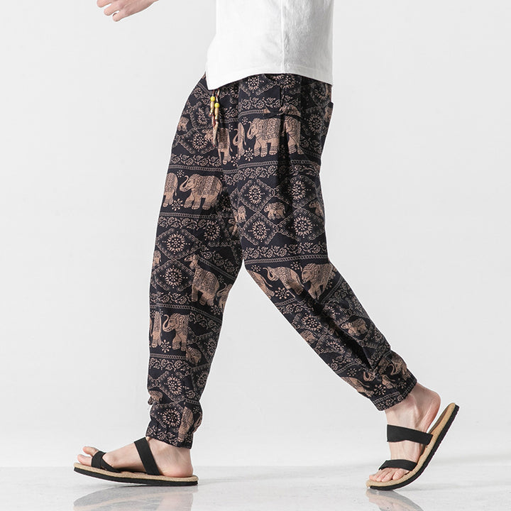 Unisex lässige Boho-Haremshose mit Elefantenmuster, elastischem Bund und Bündchen Nord Taschen
