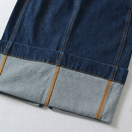 Damen Hochtaillierter Midirock aus Denim mit sichtbaren Nähten und umgeschlagener Saum Nord Taschen