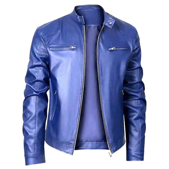 Herren Lederjacke im Bikerstil mit Stehkragen und Reißverschlusstaschen Nord Taschen