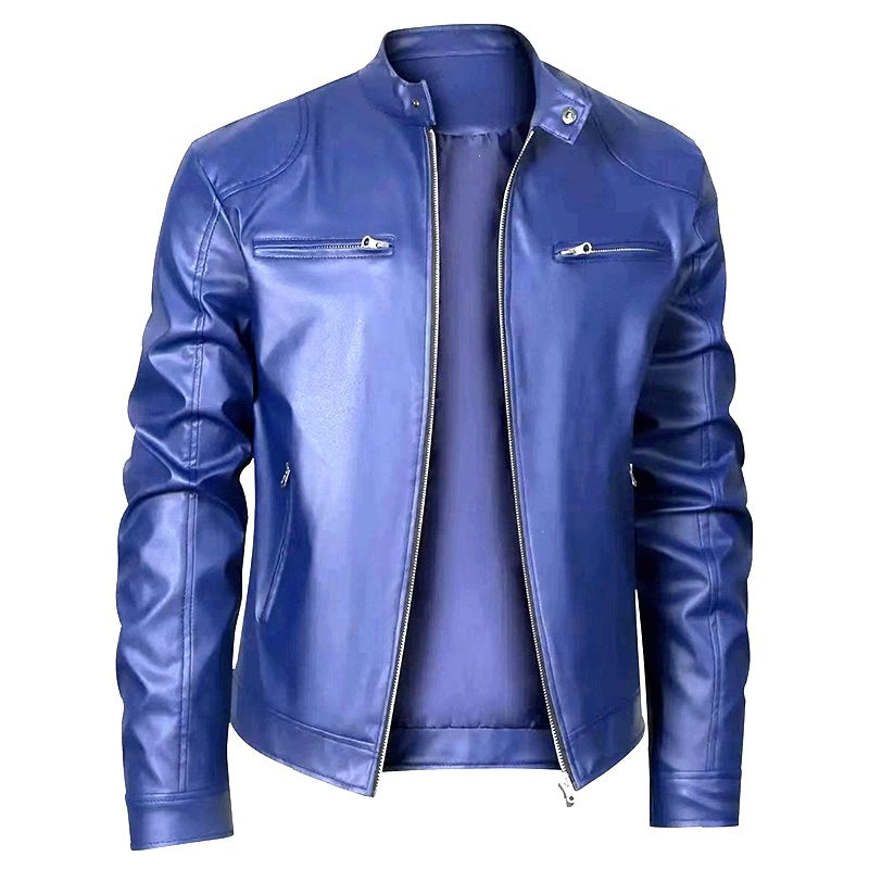 Herren Slim-Fit Lederjacke im Bikerstil mit Stehkragen, Reißverschlusstaschen und weichem Lammnappa Nord Taschen