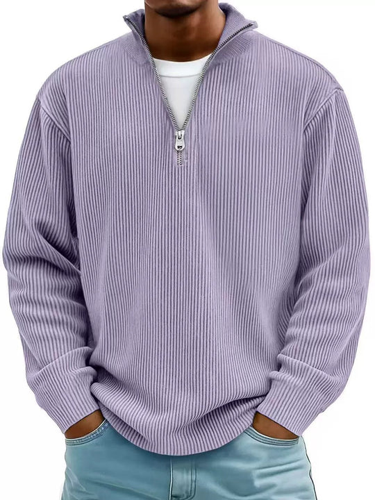 Herren gerippter Strickpullover mit Halbreißverschluss und Stehkragen Nord Taschen
