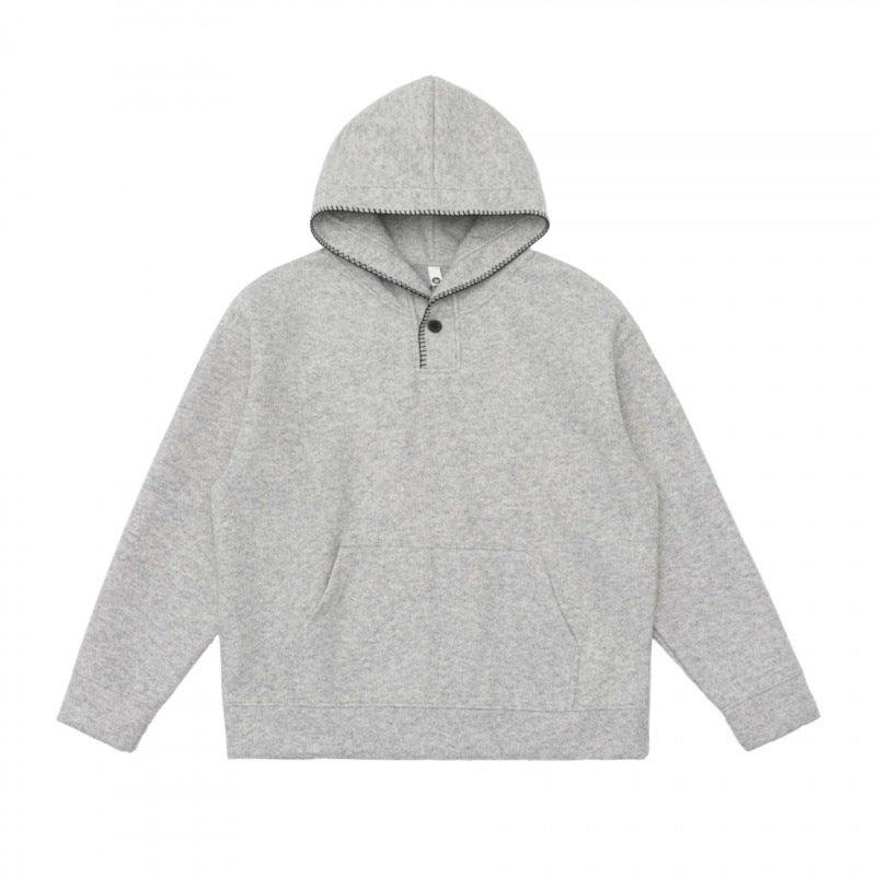 Unisex Oversize Kapuzenpullover aus melierter Fleece‑Mischung mit Henley‑Knopfblende und Kängurutasche Nord Taschen