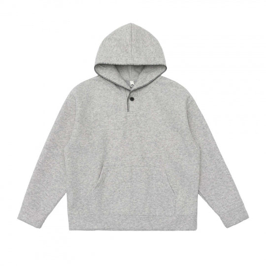Unisex Oversize Kapuzenpullover aus melierter Fleece‑Mischung mit Henley‑Knopfblende und Kängurutasche Nord Taschen