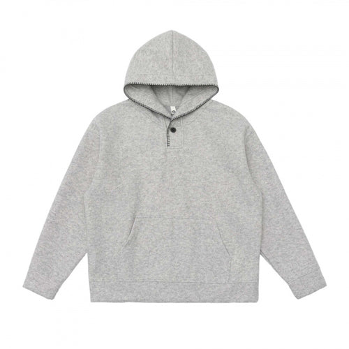 Unisex Oversize Kapuzenpullover aus melierter Fleece‑Mischung mit Henley‑Knopfblende und Kängurutasche Nord Taschen