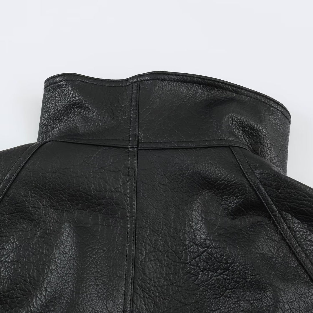 Damen Oversized Kunstleder-Capejacke mit hohem Stehkragen und Pattentaschen Nord Taschen