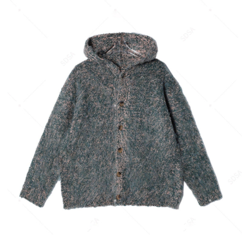 Damen Flauschige Kapuzen-Strickjacke mit Knopfleiste und melierter Bouclé-Optik Nord Taschen