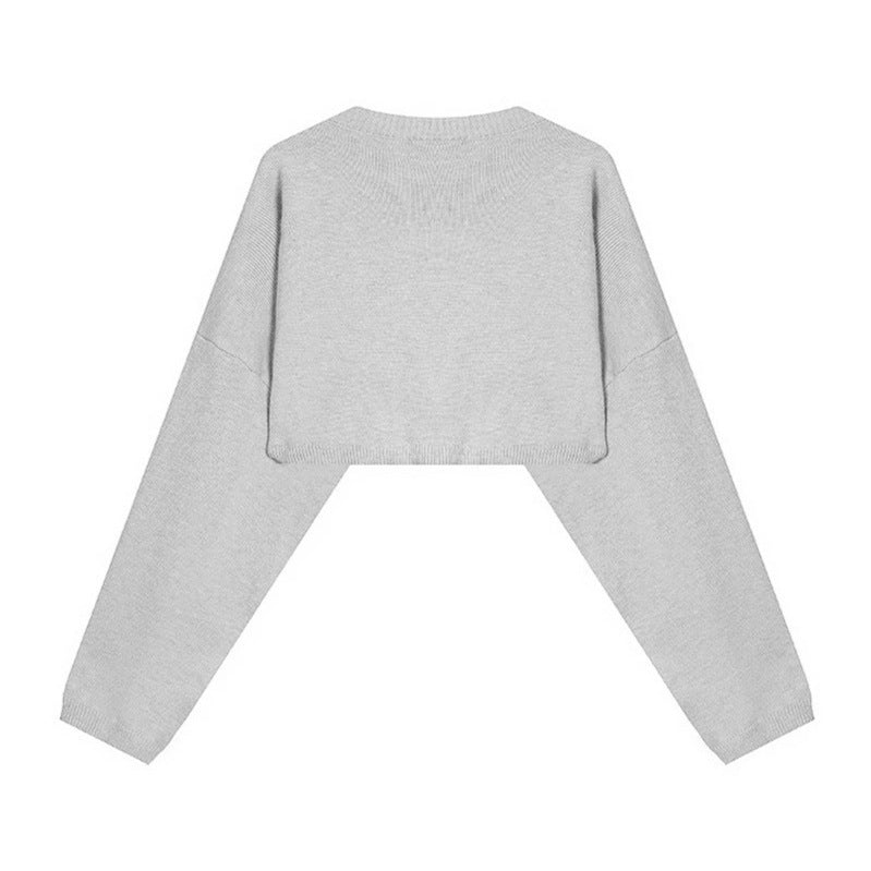 Damen Cropped Strickpullover mit weiten Raglanärmeln und Statement-Schriftzug Nord Taschen