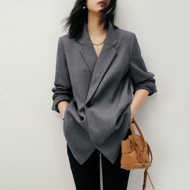 Damen Oversize-Longblazer mit Ein-Knopf‑Verschluss, gerader Silhouette und Leistentaschen Nord Taschen