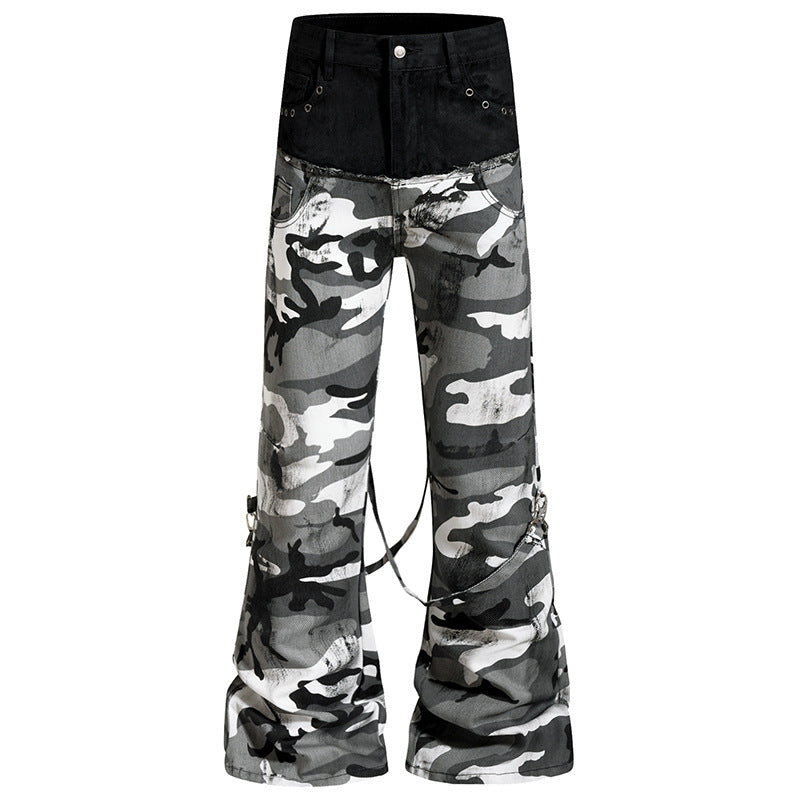 Damen Weite High‑Waist Cargohose im Camouflage‑Look mit Bondage‑Riemen Nord Taschen