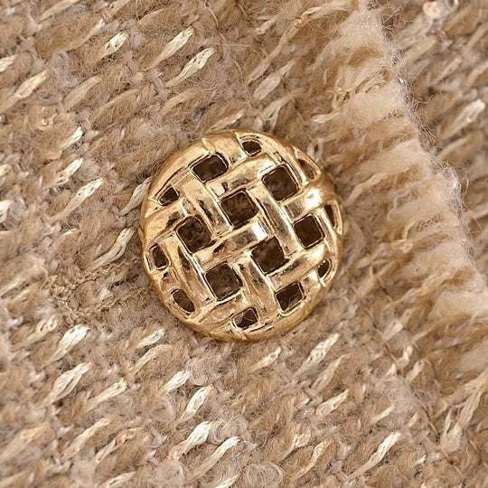 Damen Bouclé-Cropped-Jacke ohne Kragen mit Zierknöpfen und aufgesetzten Taschen Nord Taschen