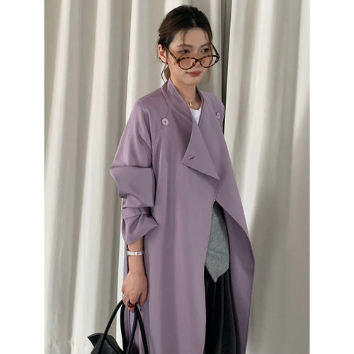 Damen Oversized Trenchcoat mit Taillengürtel Reverskragen und verstellbaren Manschetten Nord Taschen
