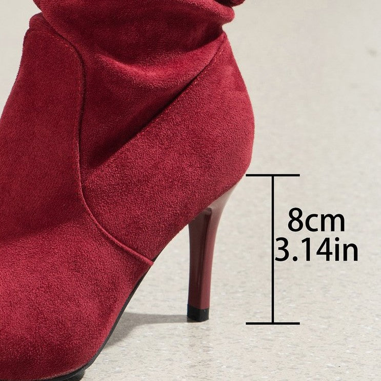 Damen Gestauchte kniehohe Veloursstiefel mit spitz zulaufender Kappe und schlankem Stiletto-Absatz Nord Taschen