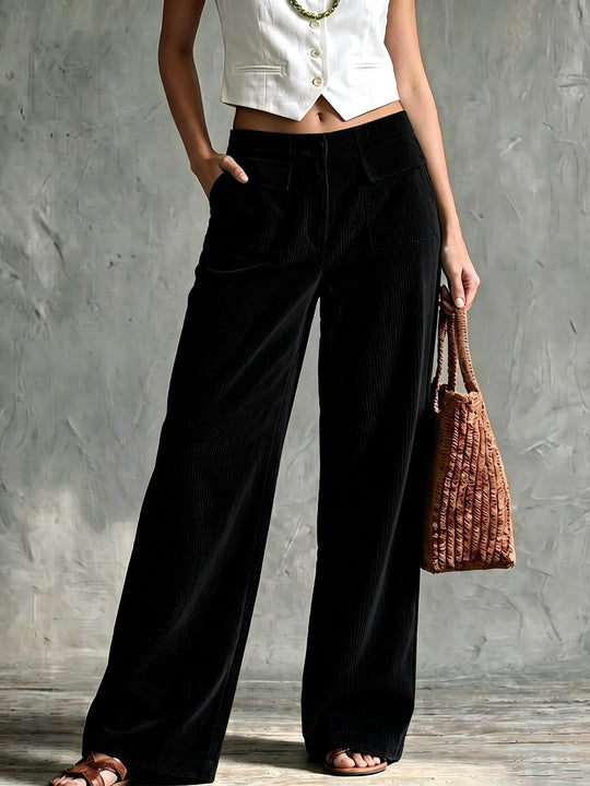 Damen Weite Cord-Palazzohose mit hoher Taille und aufgesetzten Pattentaschen Nord Taschen