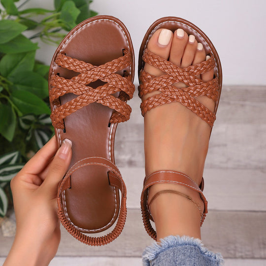 Damen Riemensandalen mit geflochtenem Design und verstellbarem Riemen