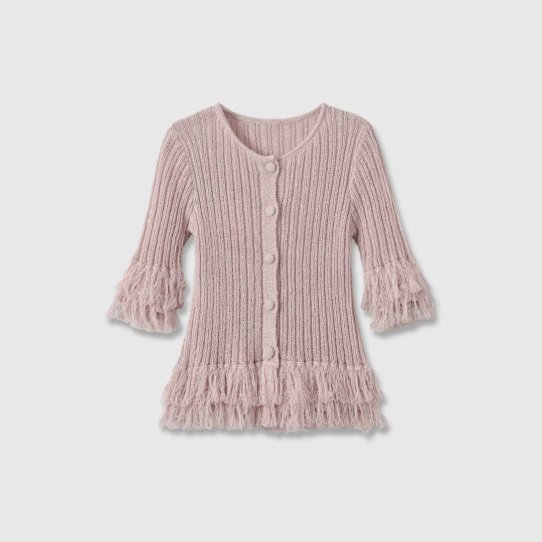 Damen Feinstrick-Cardigan mit Fransenstufen und dekorativen Kugelknöpfen Nord Taschen