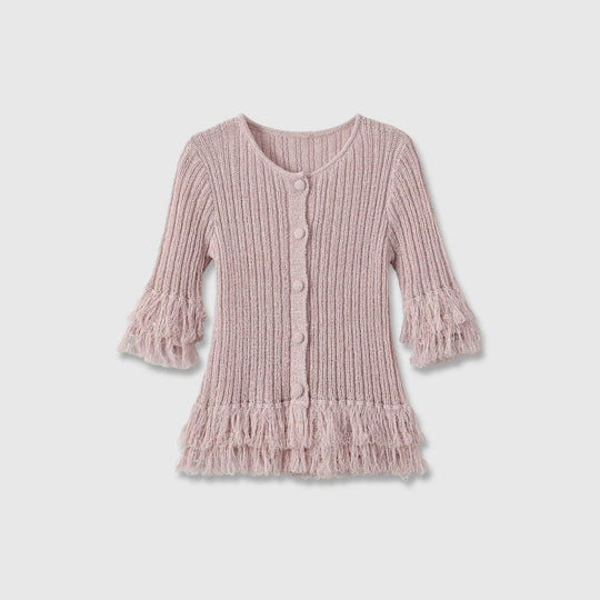 Damen Feinstrick-Cardigan mit Fransenstufen und dekorativen Kugelknöpfen Nord Taschen