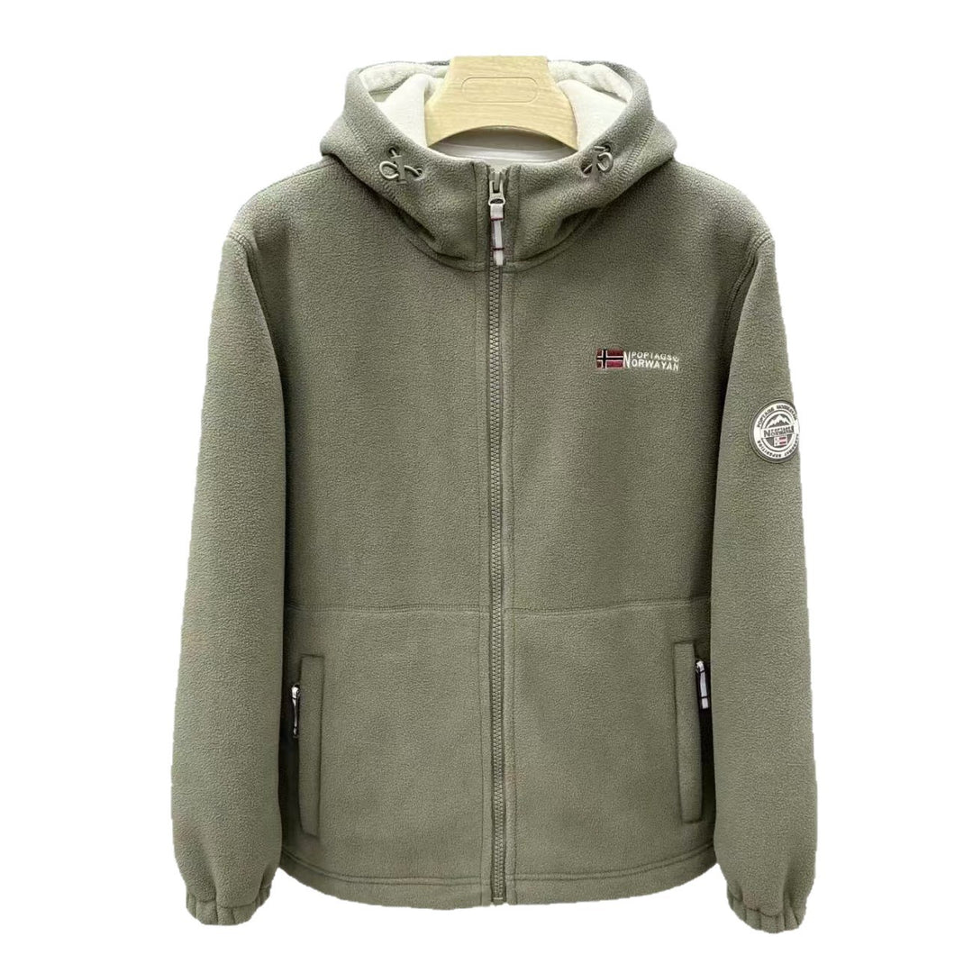 Herren Warme Fleece-Kapuzenjacke mit Sherpa-Futter, Windschutz & Reißverschlusstaschen Nord Taschen