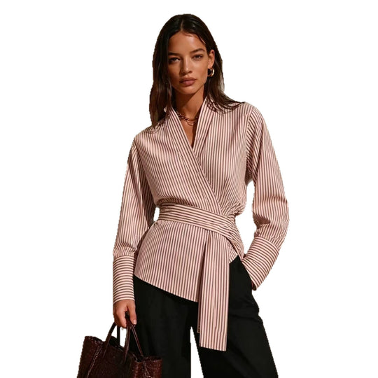 Damen Elegantes Wickeloberteil mit Streifen Nord Taschen