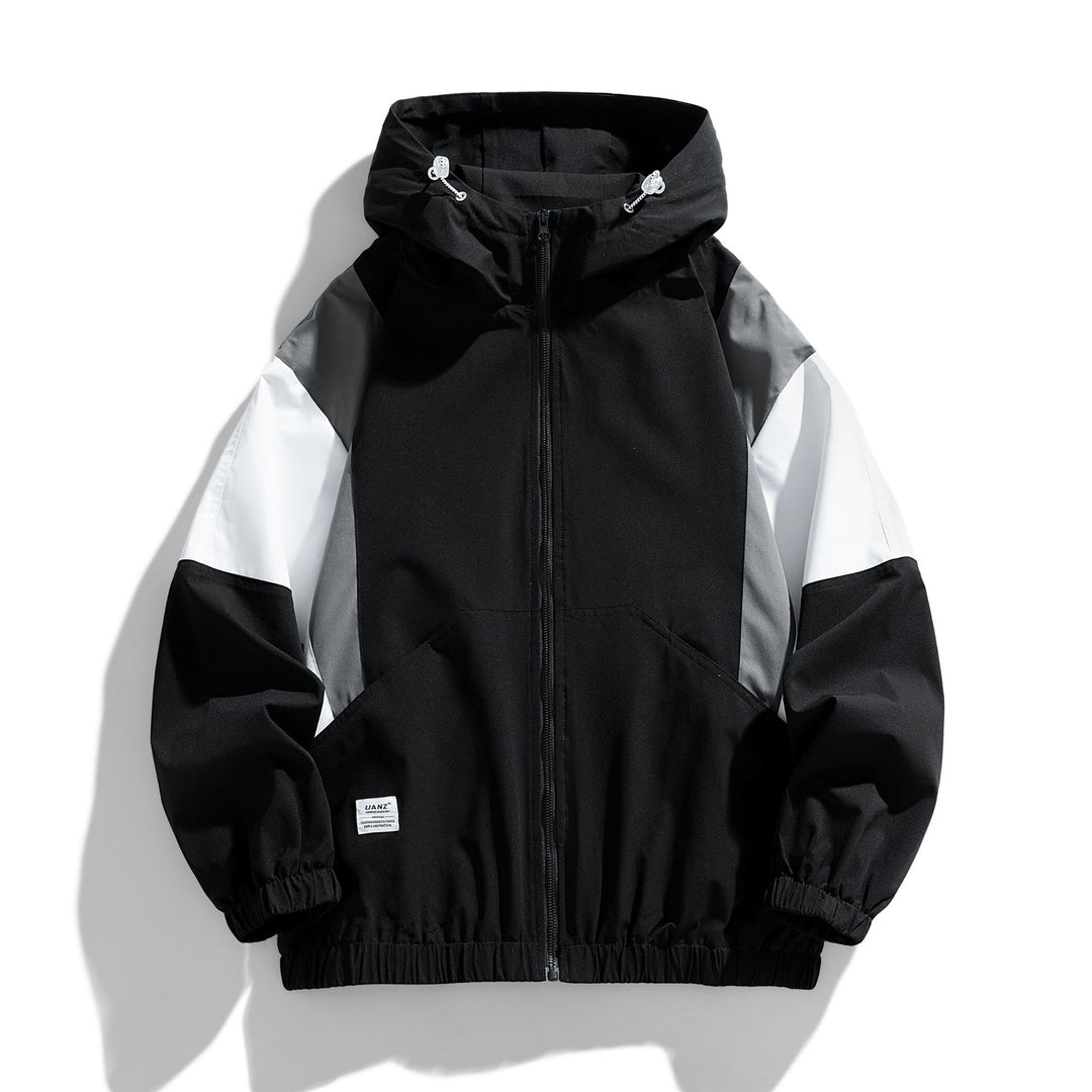 Herren Colorblock Windbreaker Kapuzenjacke mit Reißverschluss und elastischem Saum Nord Taschen