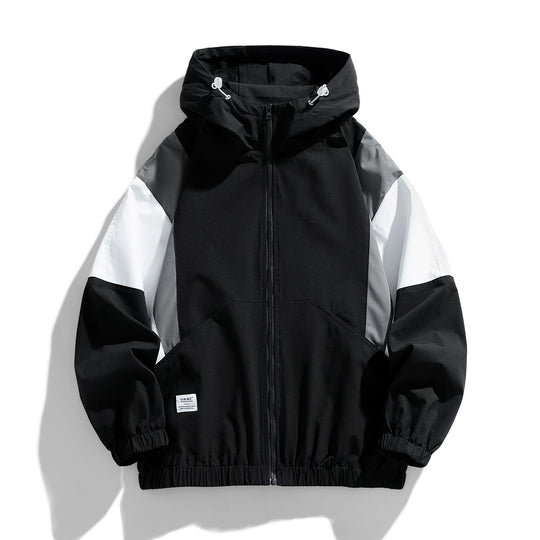 Herren Colorblock Windbreaker Kapuzenjacke mit Reißverschluss und elastischem Saum Nord Taschen
