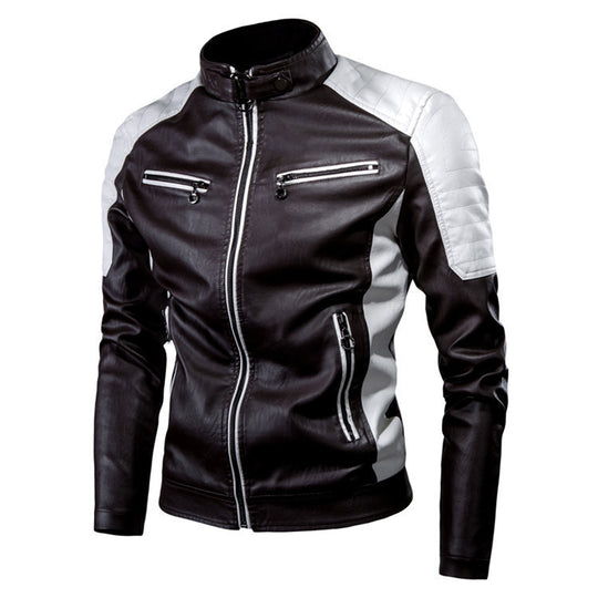 Herren Slim-Fit Kunstleder-Motojacke im Retro-Racer-Design mit gepolsterten Schultereinsätzen und Zipperdetails Nord Taschen