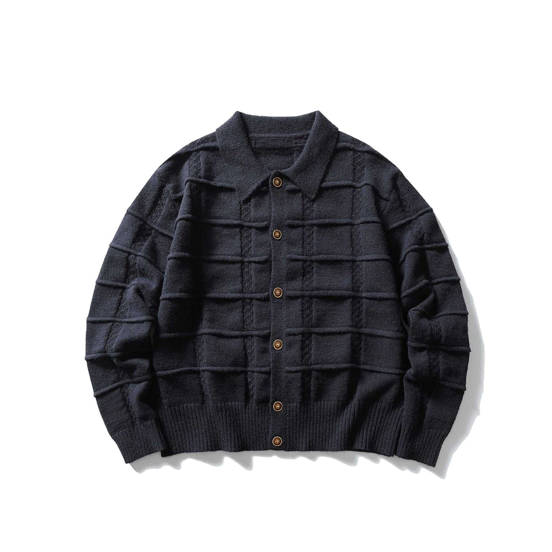 Herren strukturierte Strickjacke mit Hemdkragen und durchgehender Knopfleiste Nord Taschen