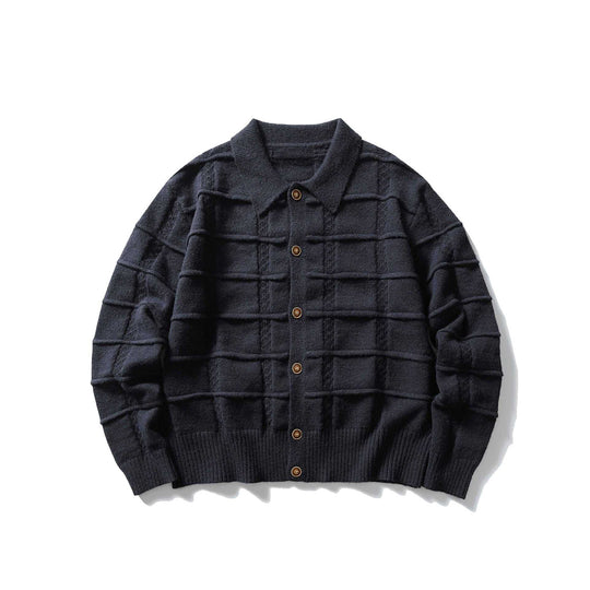 Herren strukturierte Strickjacke mit Hemdkragen und durchgehender Knopfleiste Nord Taschen
