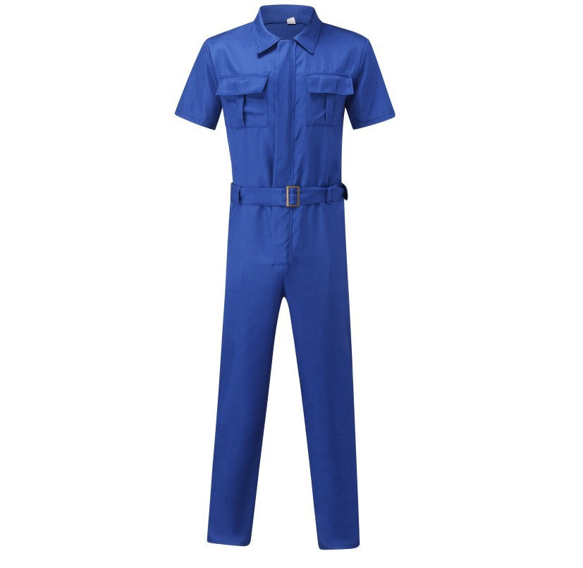 Herren nan Kurzarm-Arbeits-Overall mit Taillengürtel und Brusttaschen