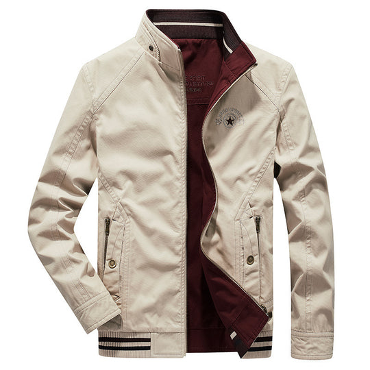 Herren leichte Canvas-Übergangsjacke mit Stehkragen, Reißverschluss und geripptem Saum Nord Taschen