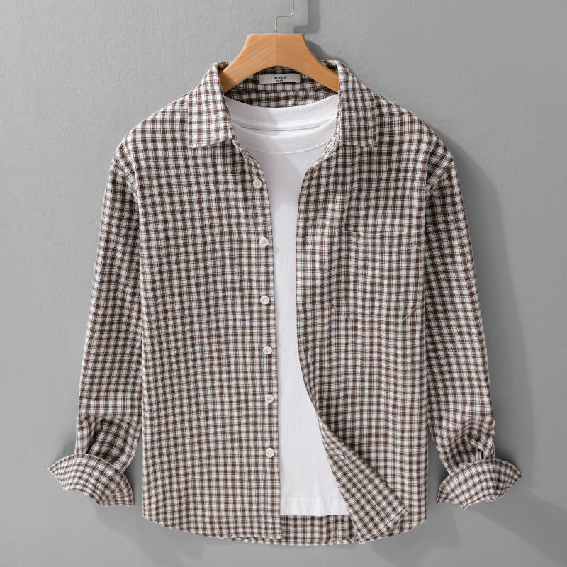 Herren Karo-Lounge-Hemdjacke aus Baumwollmix mit Relaxed-Fit und Button-Down-Front Nord Taschen