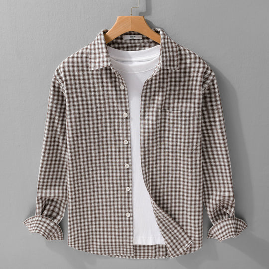 Herren Karo-Lounge-Hemdjacke aus Baumwollmix mit Relaxed-Fit und Button-Down-Front Nord Taschen
