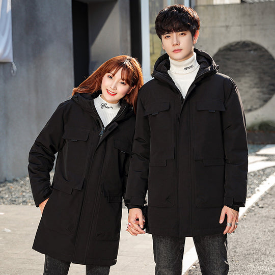 Unisex Gepolsterter langer Parka mit Kapuze Multifach-Taschen und winddichter Thermoisolierung Nord Taschen