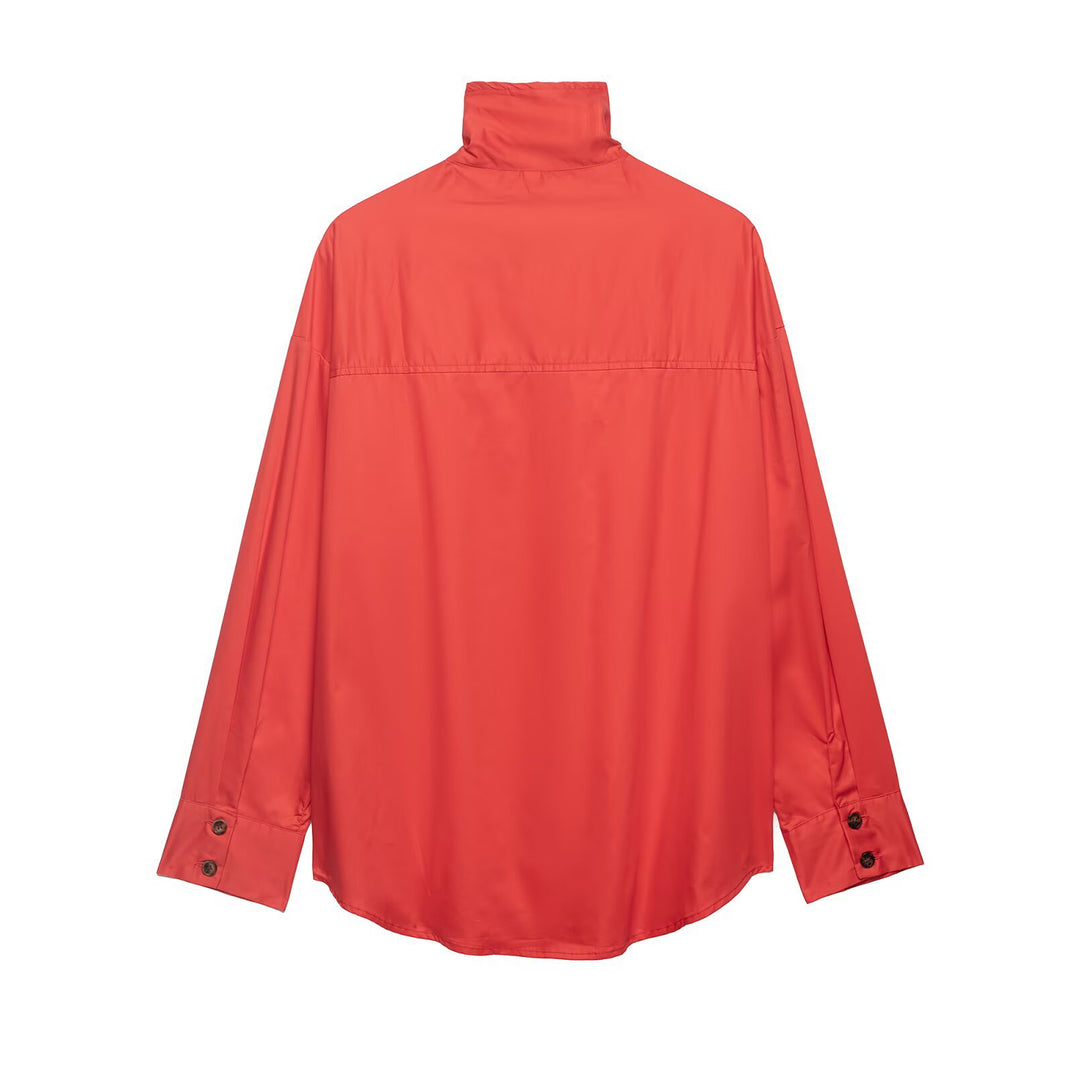 Damen Oversize Hemdjacke mit Stehkragen und durchgehender Knopfleiste Nord Taschen