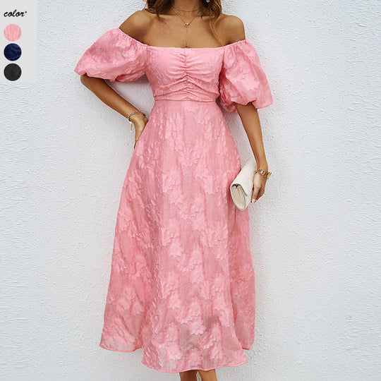 Damen Maxikleid mit schulterfreiem Design und voluminösen Puffärmeln
