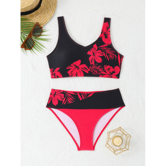 Damen Bikini-Set mit hohem Bund und floralem Muster