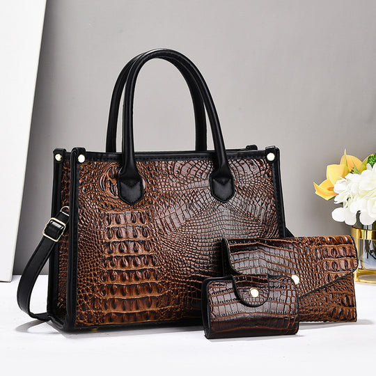 Damen Handtaschen-Set mit elegantem Krokodil-Leder-Look und abnehmbaren Zubehör Nord Taschen