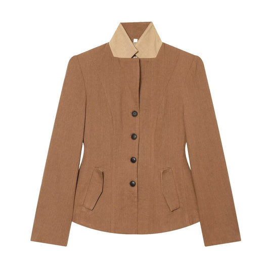 Damen Taillierter Blazer mit Stehkragen figurformenden Abnähern und Pattentaschen Nord Taschen
