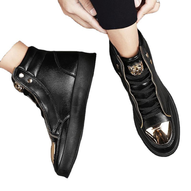 Damen High-Top Sneakers mit goldenen Details und Reißverschluss von