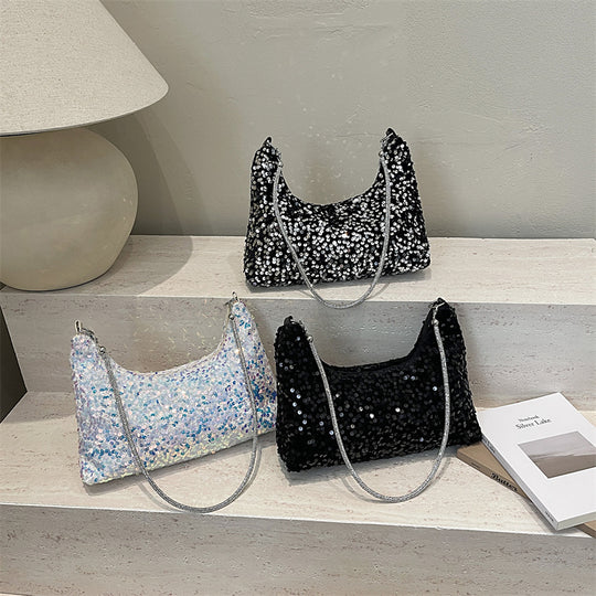 Damen modische Clutch aus funkelndem Pailletten mit elegantem Kettenriemen Nord Taschen