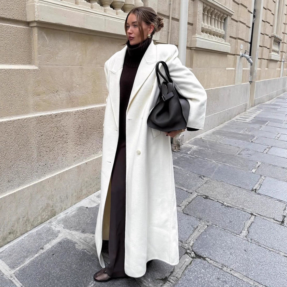 Damen Maxilanger doppelreihiger Wollmix-Mantel mit Oversize-Schnitt und Reverskragen Nord Taschen