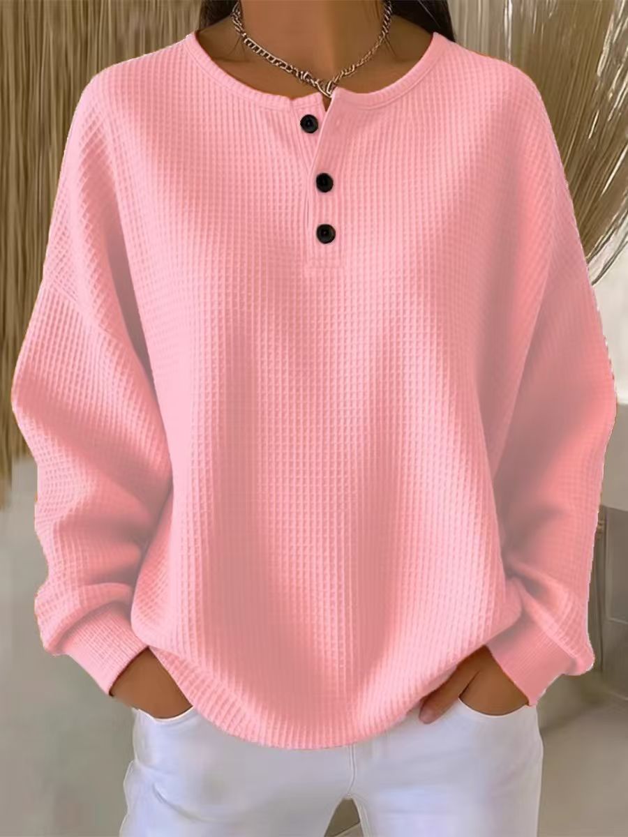 Damen Waffelstrick-Henley-Longsleeve mit Knopfleiste und Oversize-Passform Nord Taschen