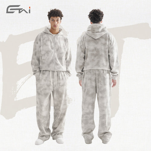 Damen Loungewear-Set aus French-Terry mit Cropped-Reißverschluss-Hoodie und weit geschnittener Sweatpant Nord Taschen