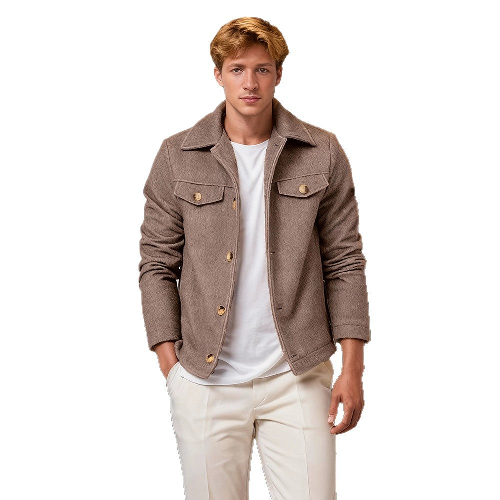 Herren Kurzjacke aus Velours‑Imitat mit Hemdkragen und Pattentaschen Nord Taschen