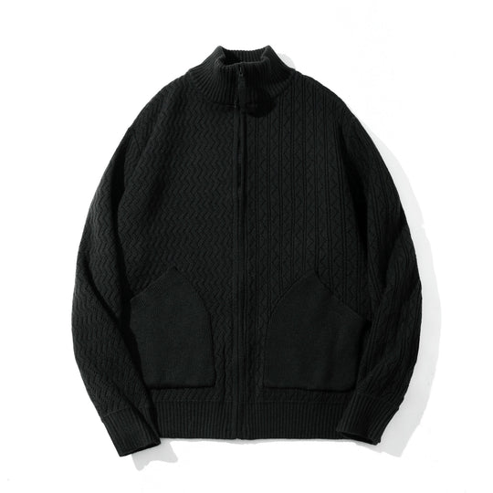 Unisex strukturierte Strick‑Zipjacke mit hohem Rippkragen und Kängurutaschen Nord Taschen