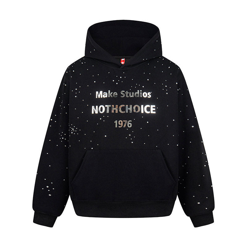 Damen Kapuzenpullover mit Statement-Print Metallic-Lettering und Paint-Splatter-Optik Nord Taschen